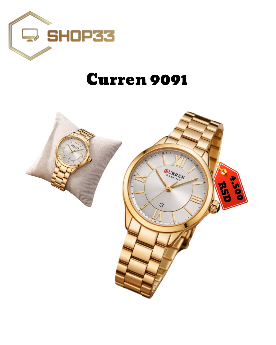 Curren 9091-Golden Crown Woman Watch