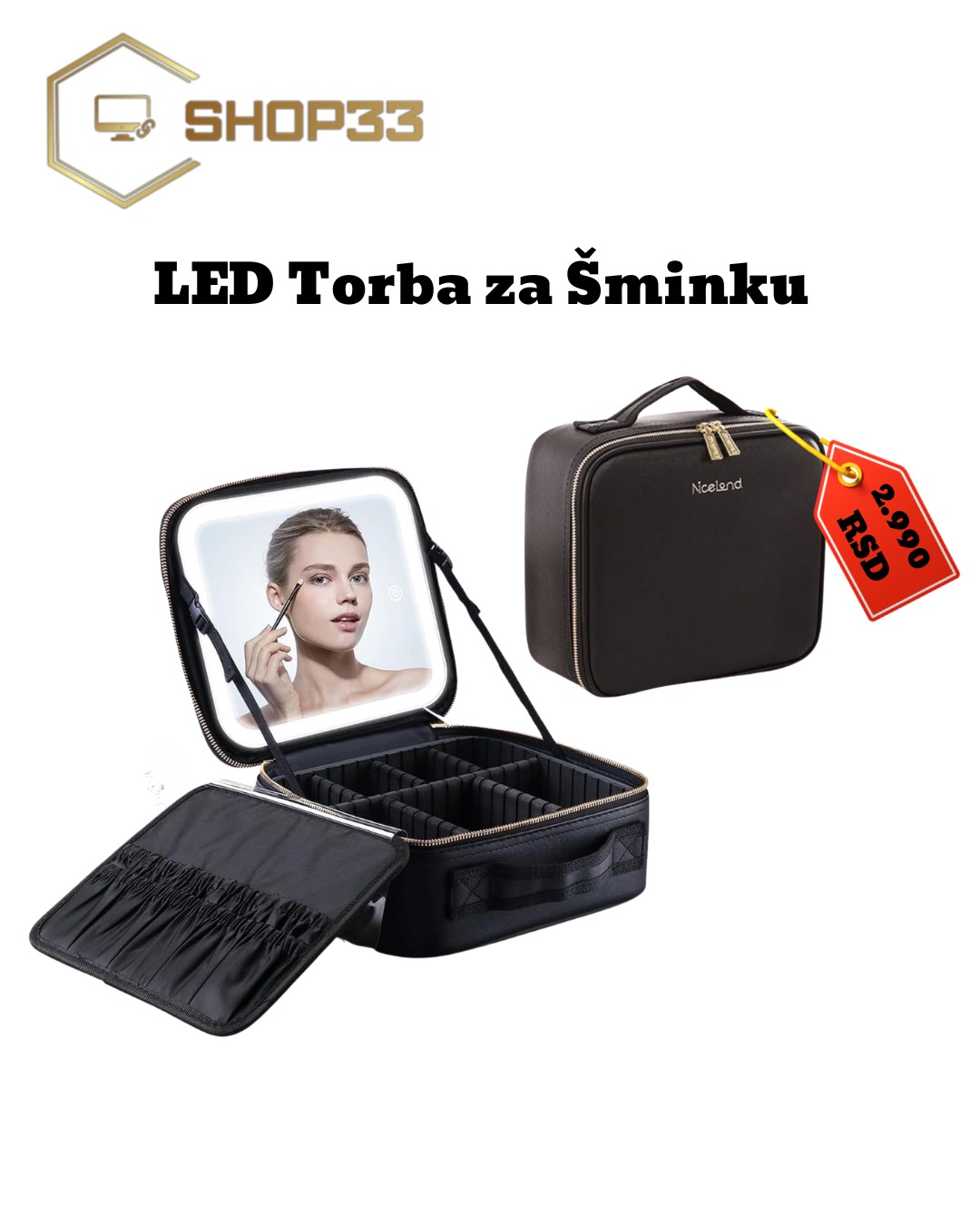 Torba za Šminku sa LED Ogledalom