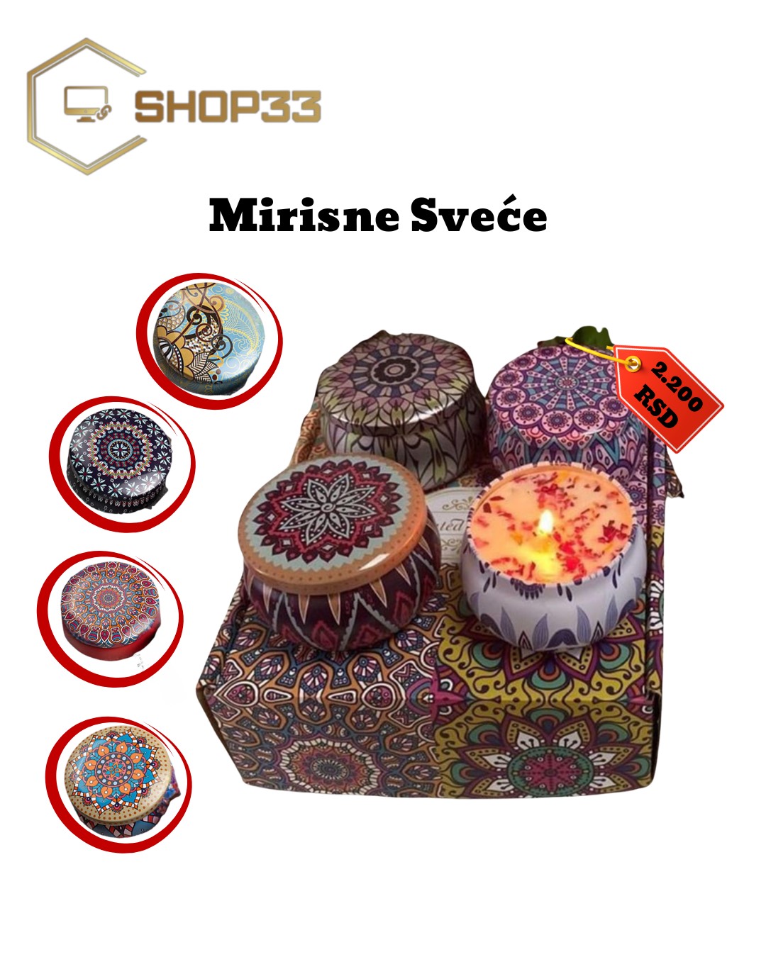 Set od 4 Mirisne Sveće u Dekorativnim Limenkama