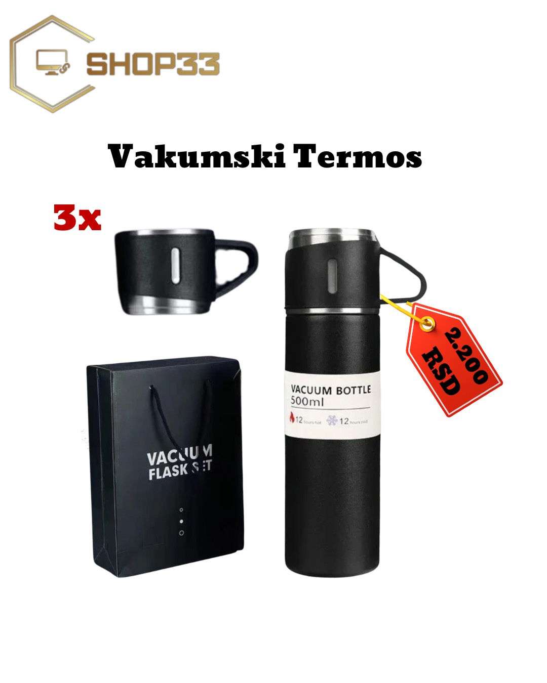 Vakumski Termos Set Boca sa Tri Šolje