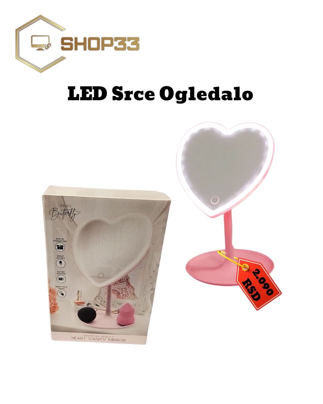Srce Ogledalo sa LED osvetljenjem