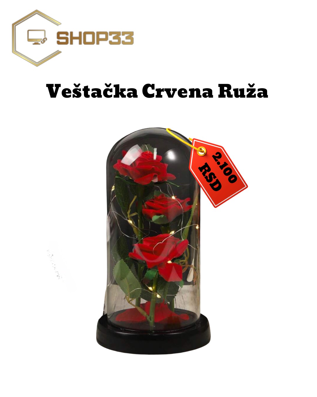 Veštačka Crvena Ruža u Staklenoj Kupoli