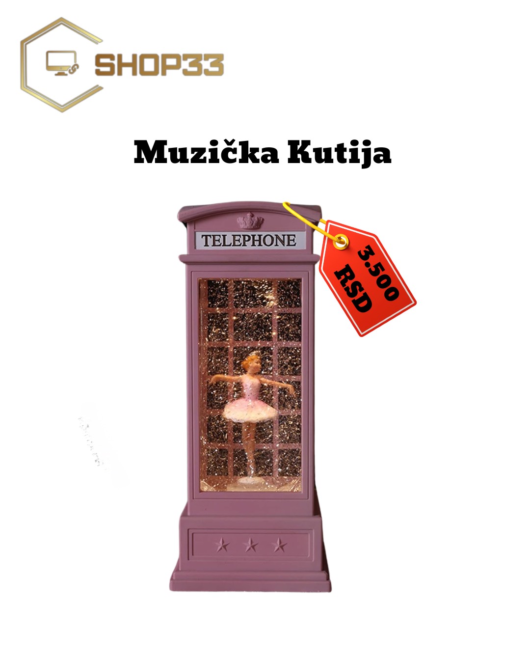 Muzička Kutija – Ljubičasta Telefonska Govornica sa Vilom