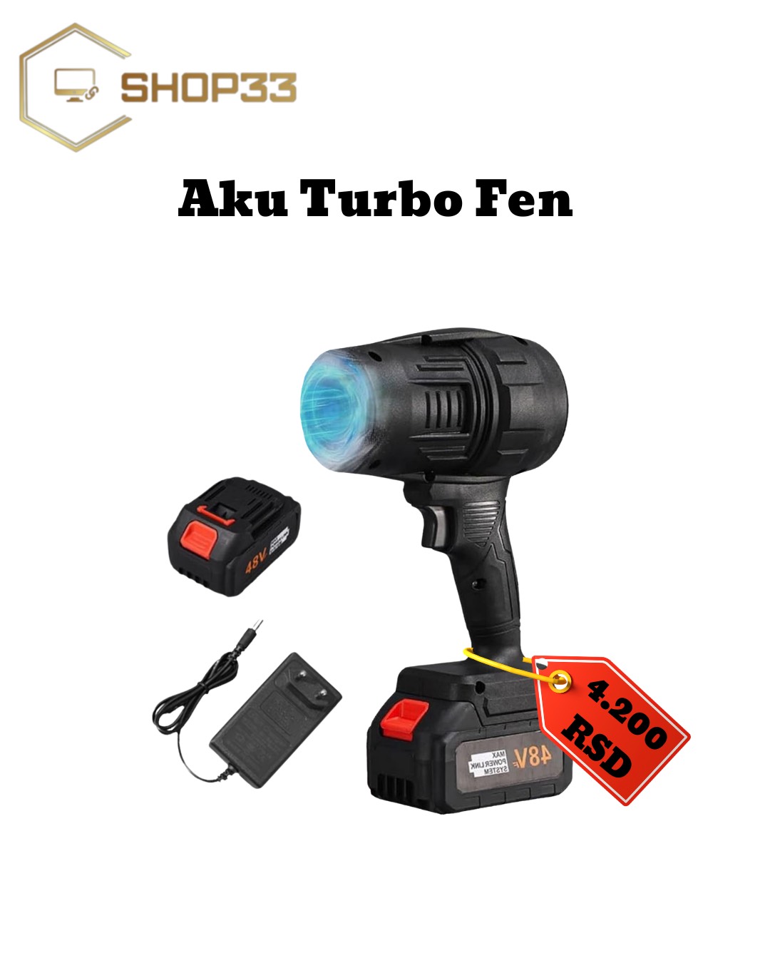 Aku Turbo Fen 2000W + Dve Baterije